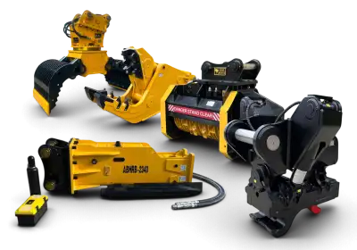 Aussie Buckets attachments available on finance: grab, breaker, screening bucket and tilt hitch